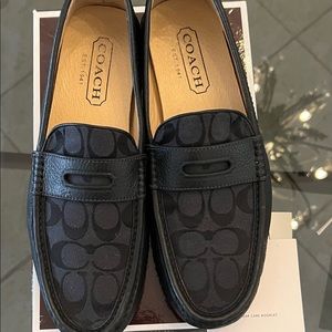 Coach Neal Graphite Black Leather Signature Logo Driving Loafers Men 10.5 M